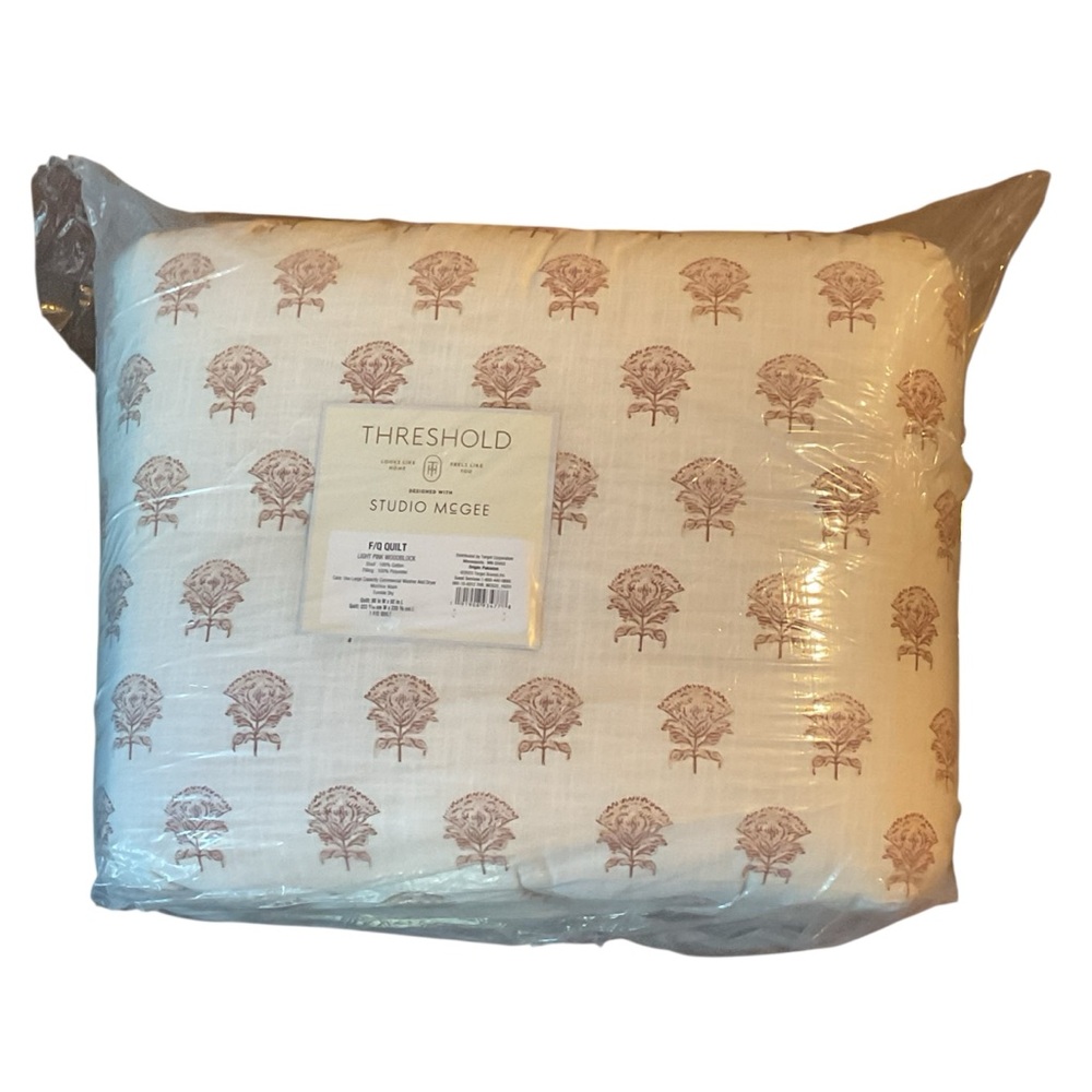 Full/Queen Lofty Cotton Slub Woodblock Print Floral Quilt Threshold Studio McGee - Picture 8 of 9